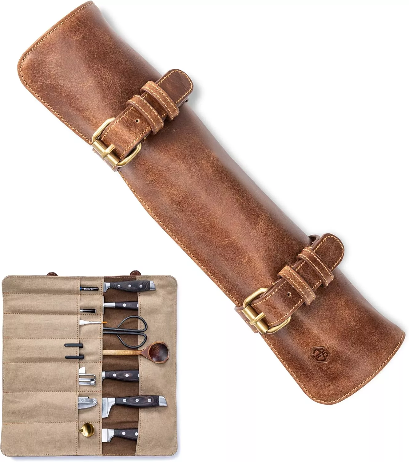 Torba skórzana na 14 noży brązowa