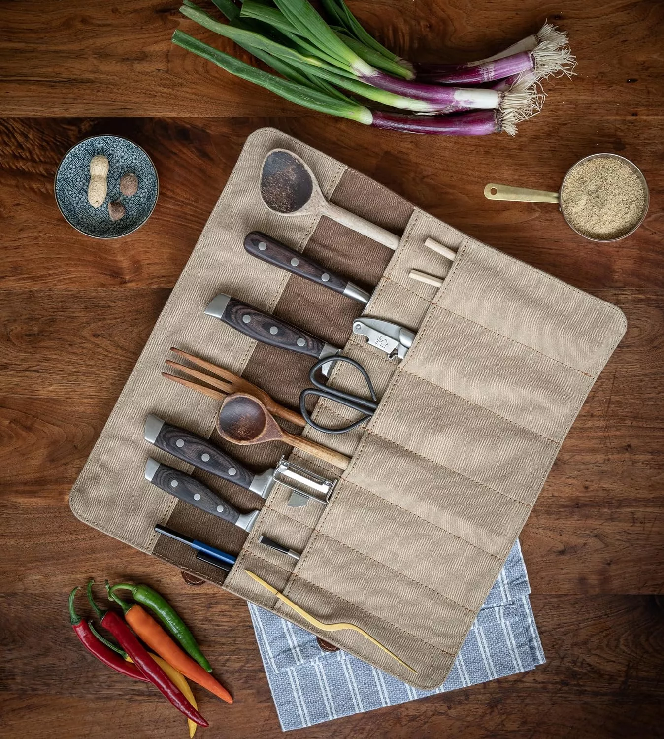 Torba skórzana na 14 noży brązowa