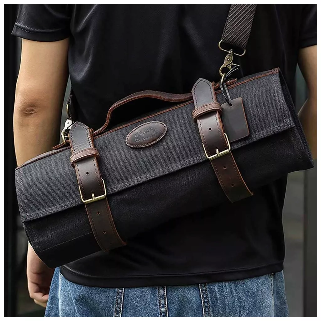 Dellinger Luksusowa torba na 12 noży - Czarna, Płótno i Skóra