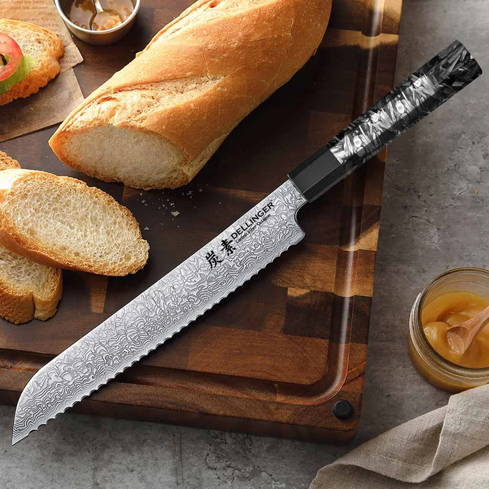 Nóż do pieczywa Dellinger Carbon Fiber Octagon 21,5 cm VG-10