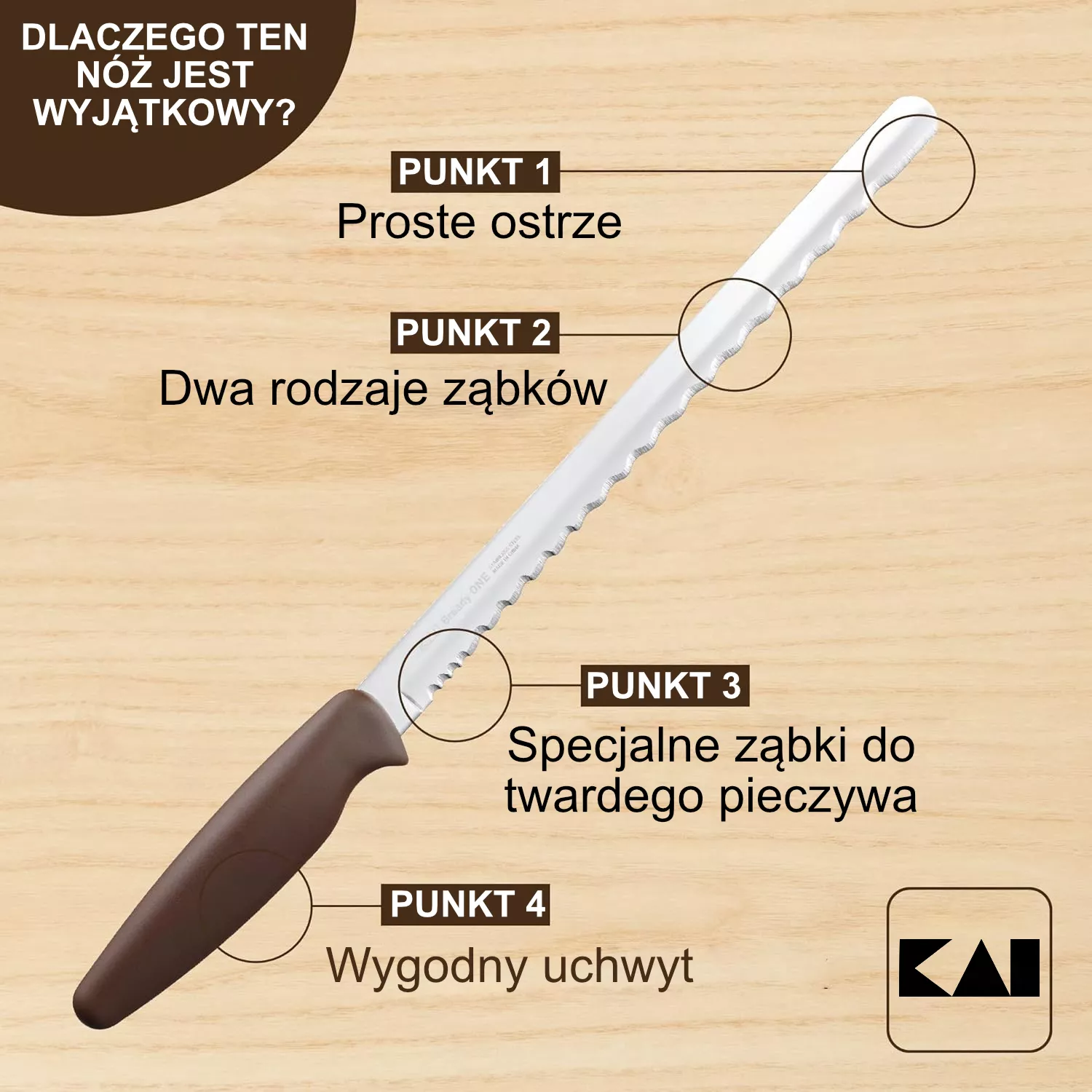 KAI Bready One - Profesjonalny Nóż do Chleba 23cm