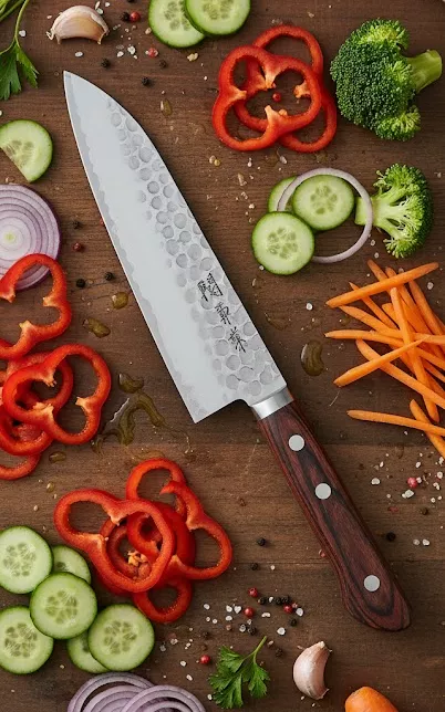 Kanetsune Nóż Santoku Tsuchime VG-1, ostrze 16.5 cm, drewno mahoniowe