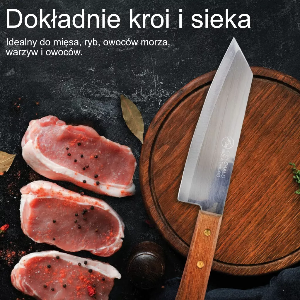 KIWI Nóż Bunka ze Stali Nierdzewnej, Ostrze 16 cm, Rękojeść Drewniana