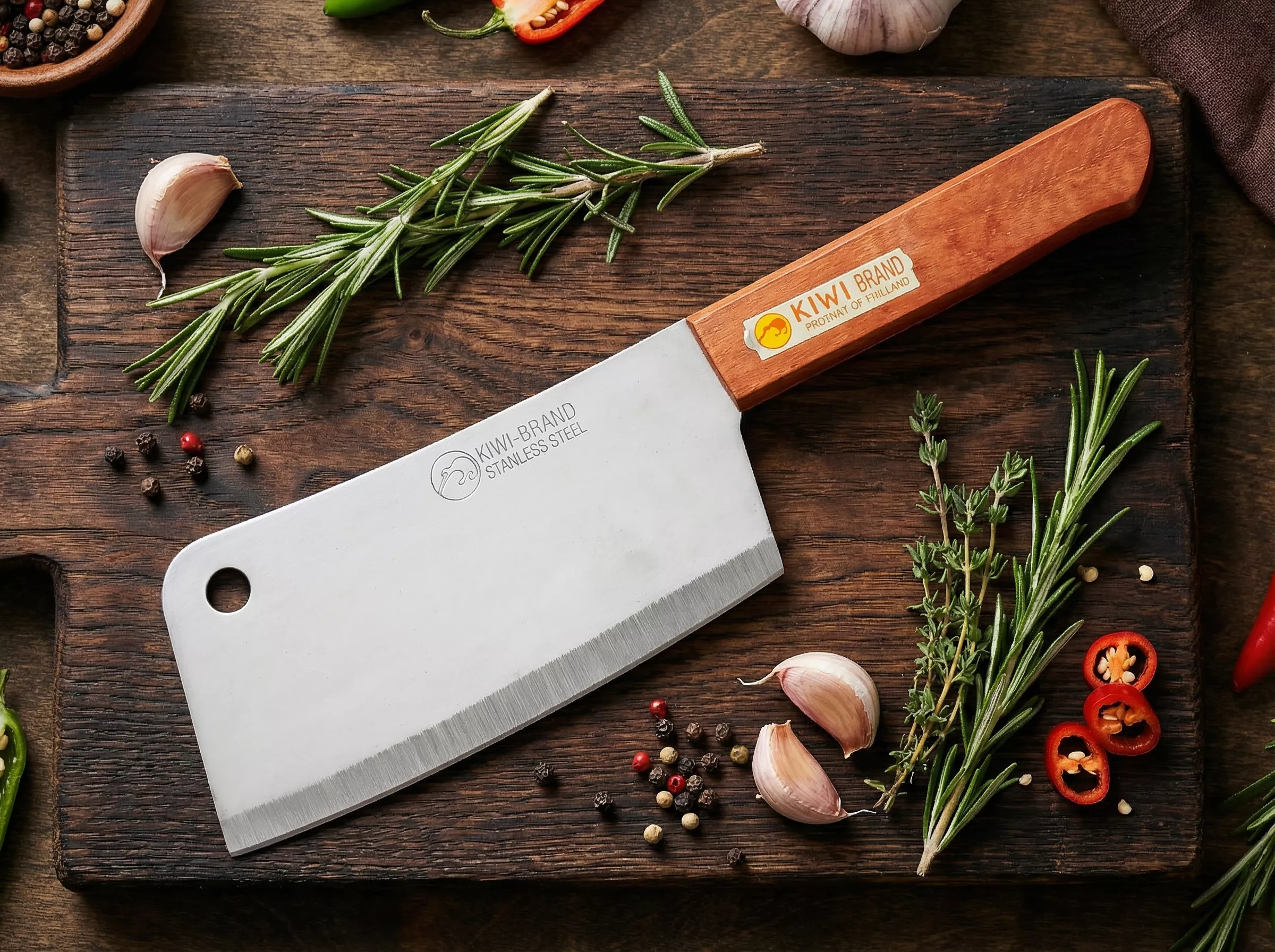 KIWI Tasak Kuchenny Model 830, Ostrze 14 cm, Drewniana Rękojeść