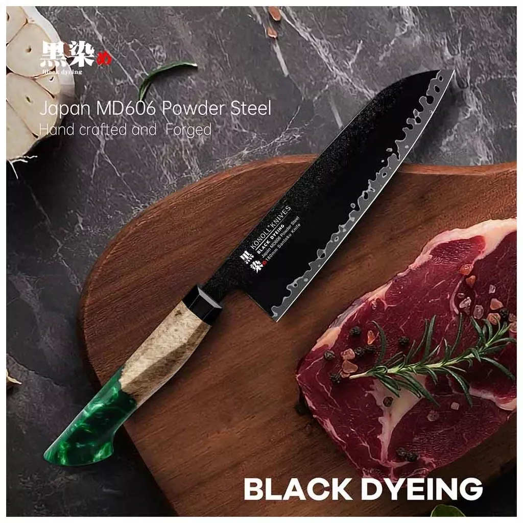 Nóż Santoku Konoll Black Dyeing MD-606 18 cm 63 HRC