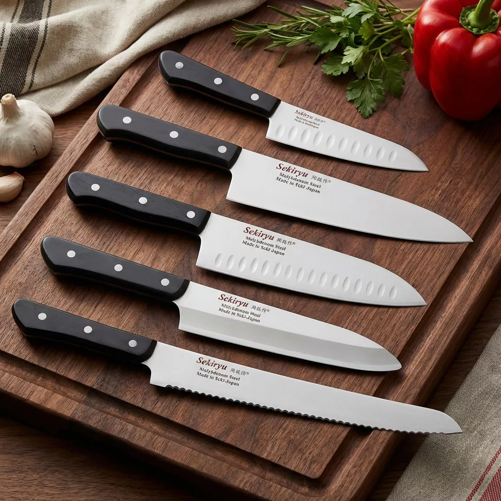 Sekiryu Zestaw 5 Japońskich Noży Kuchennych AUS-8A, Drewniane Rękojeści
