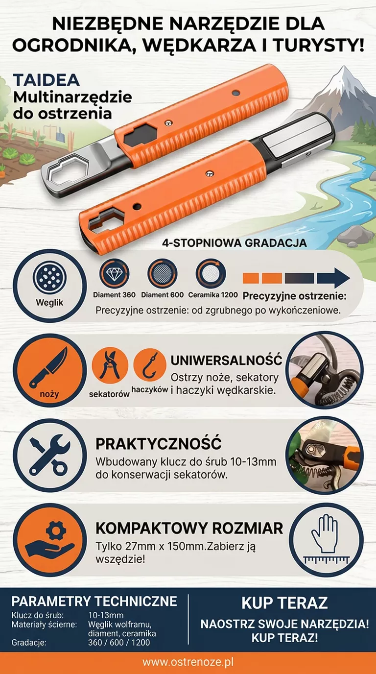 Wielofunkcyjna ostrzałka diamentowa do noży i sekatorów.