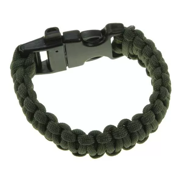 Bransoletka survivalowa paracord z gwizdkiem oliwkowa 22 cm