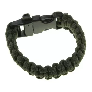 Bransoletka survivalowa paracord z gwizdkiem oliwkowa 22 cm